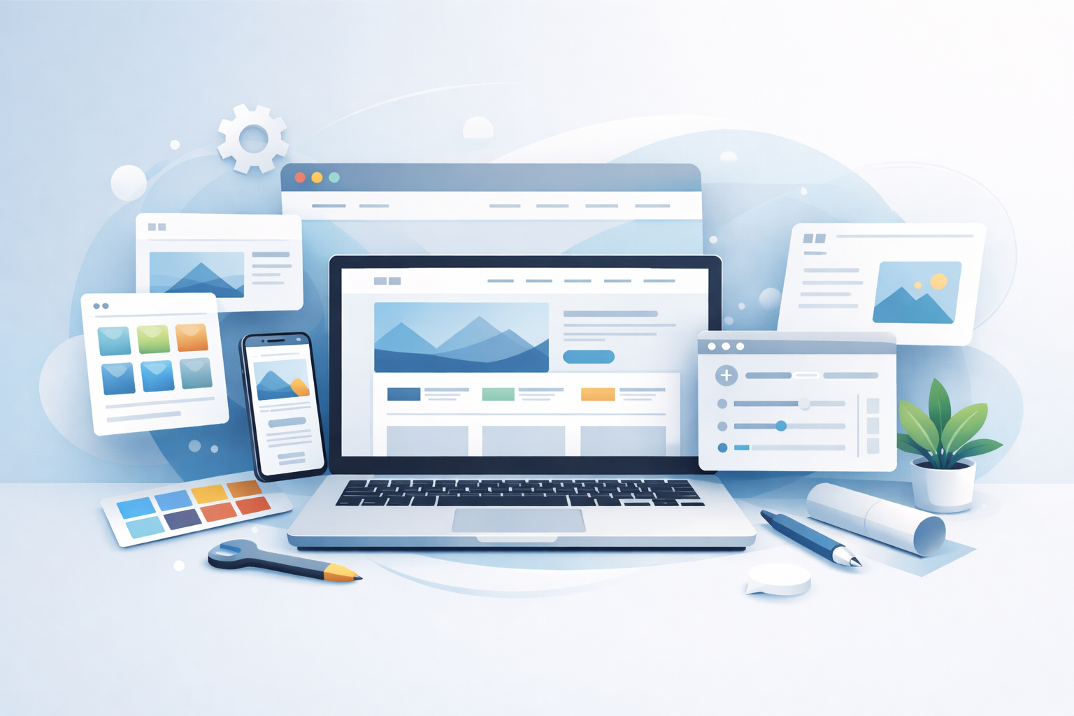 تصميم توضيحي لخدمة إنشاء المواقع